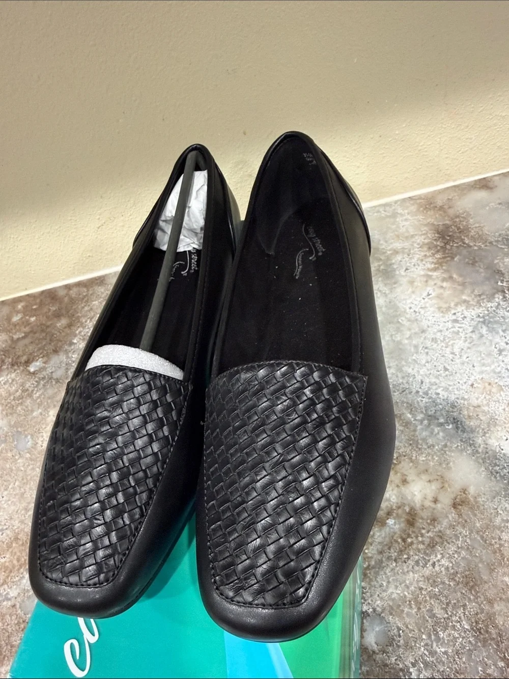 easy street Black Woven Leather Flats